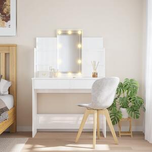 Dressing Table with LED Lights High Gloss White 96x40x142 cm
