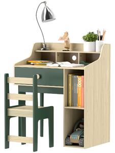 AIYAPLAY Kids Desk and Chair Set with Storage Shelves and Drawer, Green Aosom UK