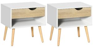 HOMCOM Set of 2 Bedside Table with Drawer and Shelf Aosom UK