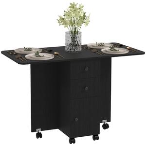 HOMCOM Multi-Storage Six-Person Drop Leaf Dining Table - Distressed Black Aosom UK