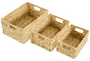 HOMCOM Set of 3 Wicker Storage Baskets, Woven Baskets with Handles, for Organizing, Storage Boxes for Shelves, Bedroom, Living Room, Bathroom, Natural Tone Aosom UK