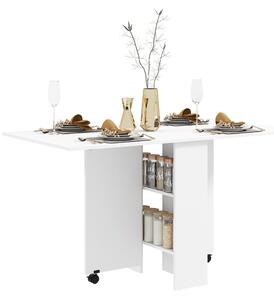 HOMCOM Mobile Folding Kitchen Table with 2 Wheels & 2 Storage Shelves, Drop Leaf Dining Table for Small Spaces, White Aosom UK