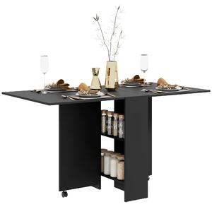HOMCOM Folding Kitchen Table, Extendable Drop Leaf Dining Table with 2-tier Shelves, Small Dinner Table with Rolling Casters, Black Aosom UK