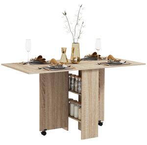 HOMCOM Folding Dining Table, Drop Leaf Table for Small Spaces with 2-tier Shelves, Small Kitchen Table with rolling Casters