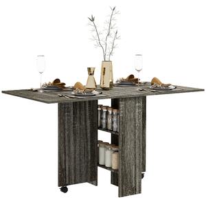 HOMCOM Folding Kitchen Table with 2-tier Shelves, Rolling Casters, Drop Leaf Dining Table for Small Spaces, Grey Aosom UK