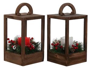 Lantern Home ESPRIT White Brown Red Wood 16 x 16 x 26 cm (2 Units)