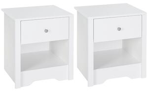 HOMCOM Modern Bedside Table Set of 2, Nightstand with Drawer and Shelf, White, Perfect for Bedroom, Living Room
