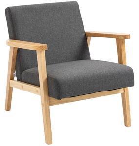 Fabric Accent Chair for Living Room, HOMCOM Armchair with Rubber Wood Frame and Padded Cushion, Dark Grey Aosom UK