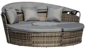 Outsunny Rattan Garden Furniture Cushioned Wicker Round Sofa Bed with Coffee Table Patio Conversation Furniture Set - Grey
