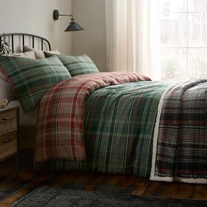 Dreams and Drapes Bennet Check Brushed Cotton Duvet Cover Bedding Set Green