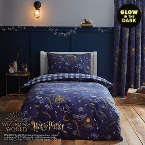 Harry Potter Hogwarts Glow in The Dark Duvet Cover and Pillowcase Set Blue
