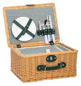 Outsunny Wicker Picnic Basket for 2 Person with Cooler Compartment, Picnic Hamper with Cutlery Service Kits and Carry Handle for Camping, Outdoor, Valentine Day, Chirtmas, Birthday, Light Brown