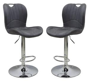 Arcadia Adjustable Grey Plush Velvet Bar Stools In Pair