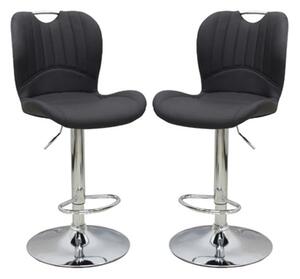 Arcadia Adjustable Black Faux Leather Bar Stools In Pair