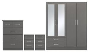 Mack Mirrored Bedroom Furniture Set With 4 Doors In Grey