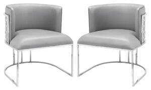 Palmer Grey Faux Leather Dining Chairs With Silver Frame In Pair