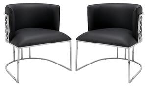Palmer Black Faux Leather Dining Chairs With Silver Frame In Pair