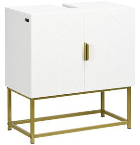Kleankin Under Sink Bathroom Cabinet with Basin Cupboard, 2 Door Storage, Gold Steel Legs, White
