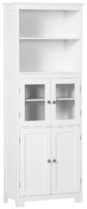 HOMCOM Freestanding Kitchen Cupboard, 4-Door Storage Cabinet with Adjustable Shelf and Glass Doors for Dining Room, Living Room, White