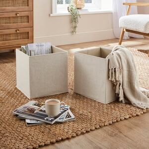 Set of 2 Natural Linen Collapsable Storage Boxes