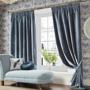 Laura Ashley Loretta Ready Made Pencil Pleat Curtains Dark Seaspray