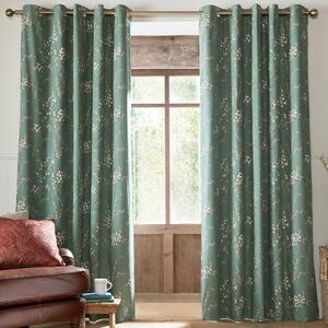 Laura Ashley Pussy Willow Ready Made Pencil Pleat Blackout Curtains Fern Green