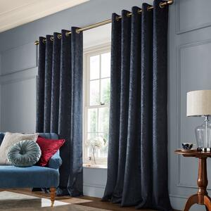 Laura Ashley Barley Embossed Ready Made Eyelet Curtains Midnight