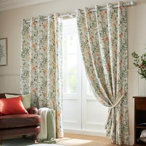 Laura Ashley Old Castle Leaves Ready Made Eyelet Curtains Fern Green