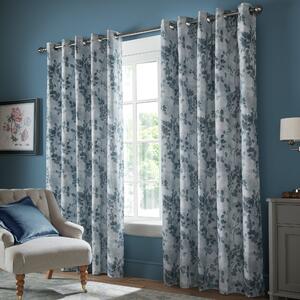 Laura Ashley Millhayes Ready Made Pencil Pleat Blackout Curtains Smoke Blue