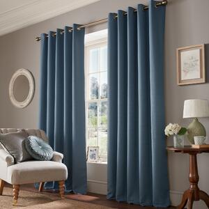 Laura Ashley Stephanie Ready Made Pencil Pleat Blackout Curtains Dark Seaspray