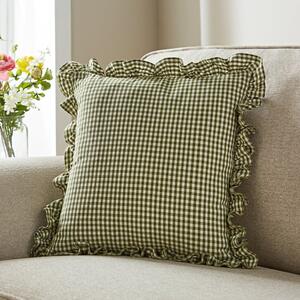 Gingham Frill Cotton Square Cushion Cover