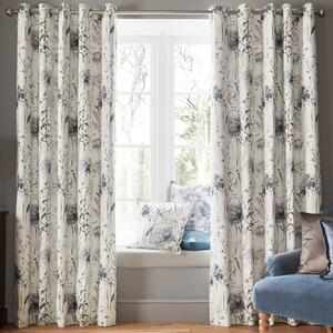 Laura Ashley Pallington Bloom Ready Made Pencil Pleat Blackout Curtains Smoke Blue