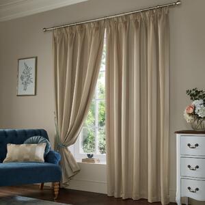 Laura Ashley Lille Stripe Ready Made Pencil Pleat Curtains Truffle Natural