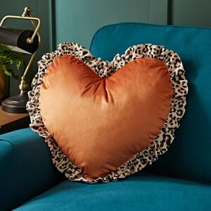 Leopard Butterscotch Heart Frill Cushion