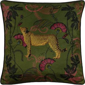 Tropical Cheetah Velvet Piped 45cm x 45cm Filled Cushion Khaki