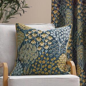 Ophelia Floral Jacquard 50cm x 50cm Filled Cushion Blue Saffron