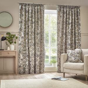 Pomegranate Floral Jacquard Ready Made Pencil Pleat Curtains Natural