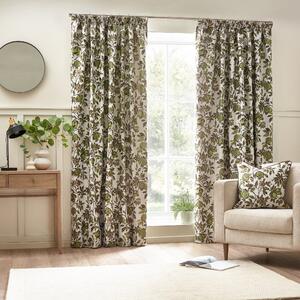 Pomegranate Floral Jacquard Ready Made Pencil Pleat Curtains Green