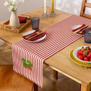 Strawberry Stripes Indoor Outdoor Table 180cm x 35cm Runner Candy Cane