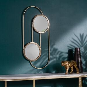Abstract Double Round Circular Wall Mirror 30cm x 65cm Mirror Brass