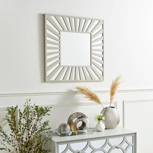 Starburst Patterned Square Wall Mirror Beige