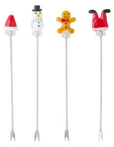 Bloomingville Feliz cocktail fork 4 pieces White-red