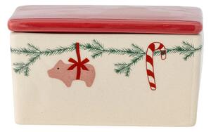 Bloomingville Yule butter dish 12.5x7 cm White-red