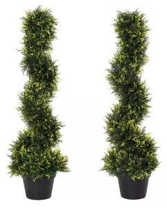 Outsunny Set Of 2 Artificial Tree 90cm/3FT Artificial Spiral Topiary Trees w/ Pot Fake Indoor Outdoor Greenery Plant Home Office Garden Décor Green