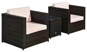 Outsunny Rattan Garden Furniture 2 Seater Sofa Furniture Set W/Cushions, Steel Frame-Brown