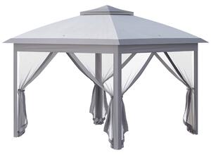 Outsunny Pop Up Canopy 11' x 11', Double Roof Foldable Event Tent with Zippered Mesh Sidewalls, Height Adjustable & Carrying Bag, Grey