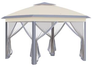 Outsunny Pop-Up Gazebo: 11' x 11' Double-Roof Shelter with Mesh Sidewalls, Adjustable Height & Carry Bag, Beige