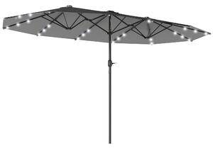 Outsunny 4.4m Double-Sided Sun Umbrella Garden Parasol Patio Sun Shade Outdoor with LED Solar Light , Dark Grey Aosom UK