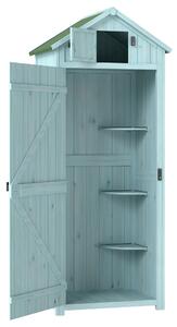 Outsunny Garden Shed Vertical Utility 3 Shelves Shed Wood Outdoor Garden Tool Storage Unit Storage Cabinet, 77 x 54.2 x 179cm - Blue Aosom UK