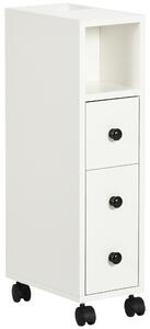 Kleankin Slimline Bathroom Storage Unit w/ 2 Drawers 2 Open Compartments Wheels Handles Freestanding Compact Home Office Furniture White Aosom UK
